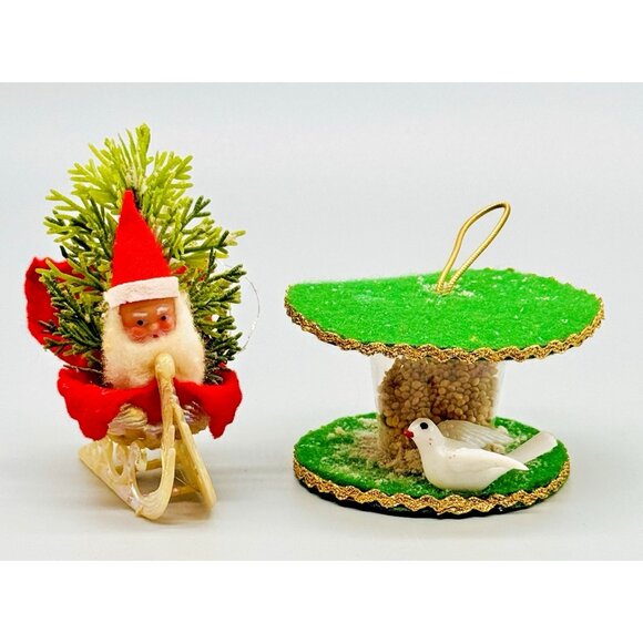 Unbranded Other - Vintage Christmas Ornament Plastic Face Santa in Sleigh Felt Bird Feeder Seeds